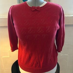 Collectif Vintage Look Cherry Red Bow-Front Sweater
